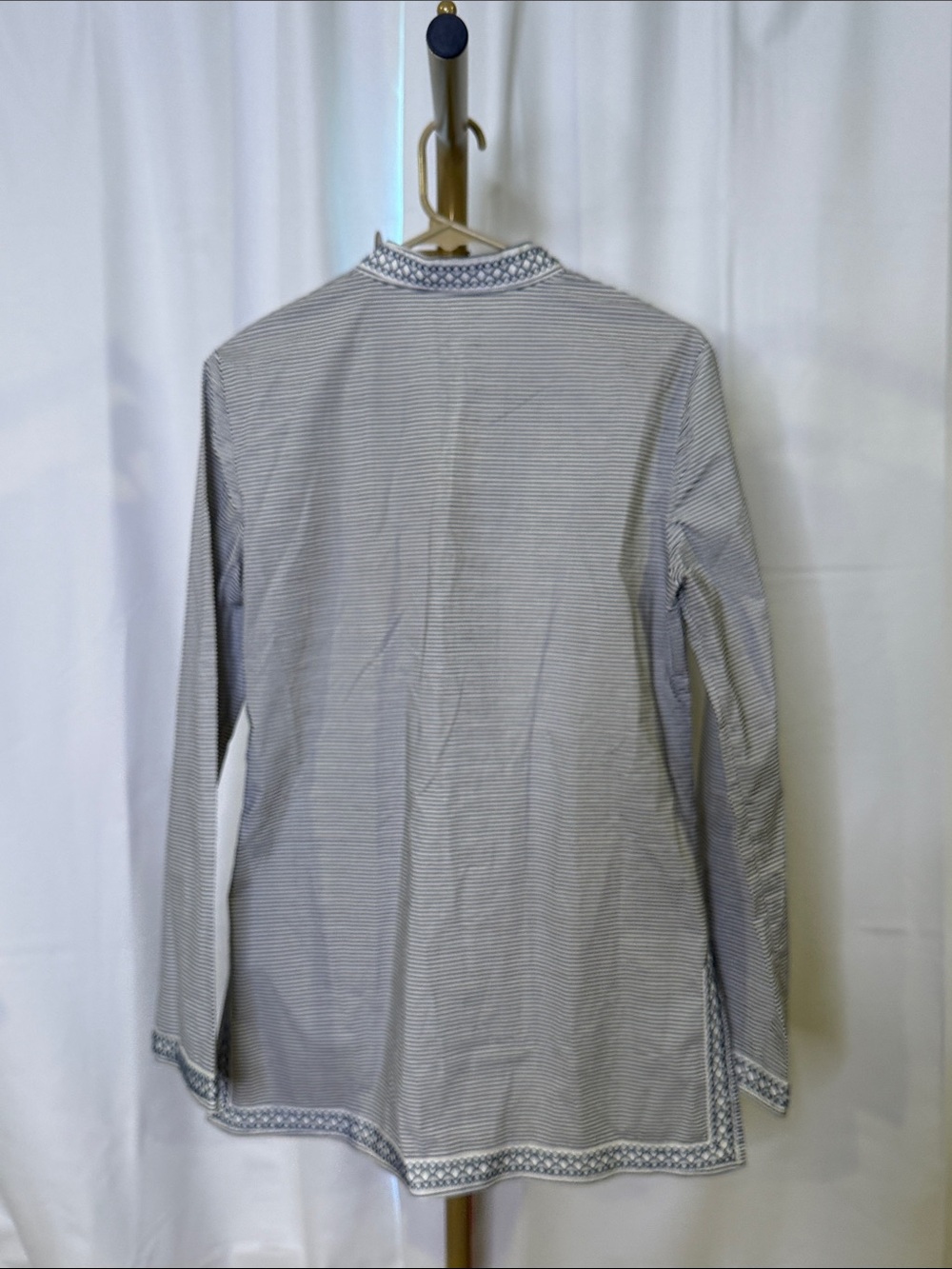 Tory Burch Striped Embroidered Long Sleeve Tunic Top Navy White Size 4 - Picture 7 of 7